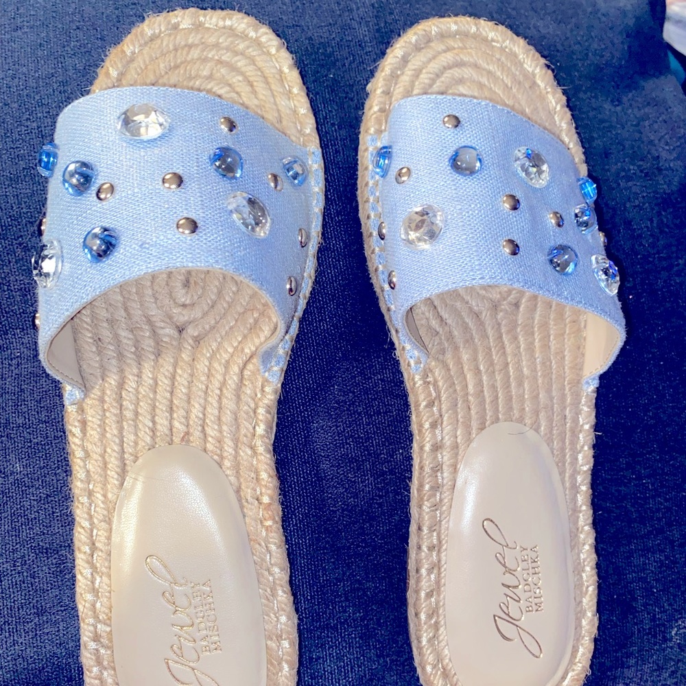 Badgley Mischka Kyra flat blue rhinestone sandals